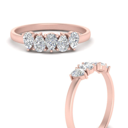 Anillo de boda con diamantes de 0,75 quilates, 5 piedras, forma de lágrima