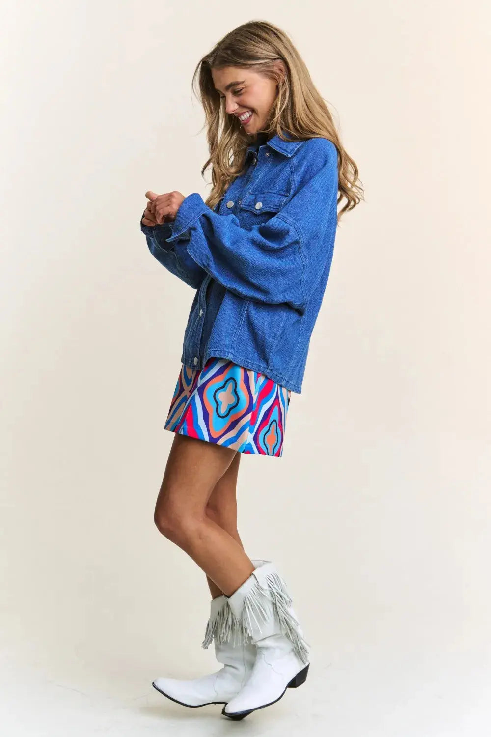 Denim Shacket - Snap Down Long Sleeve - Casual Layering Top