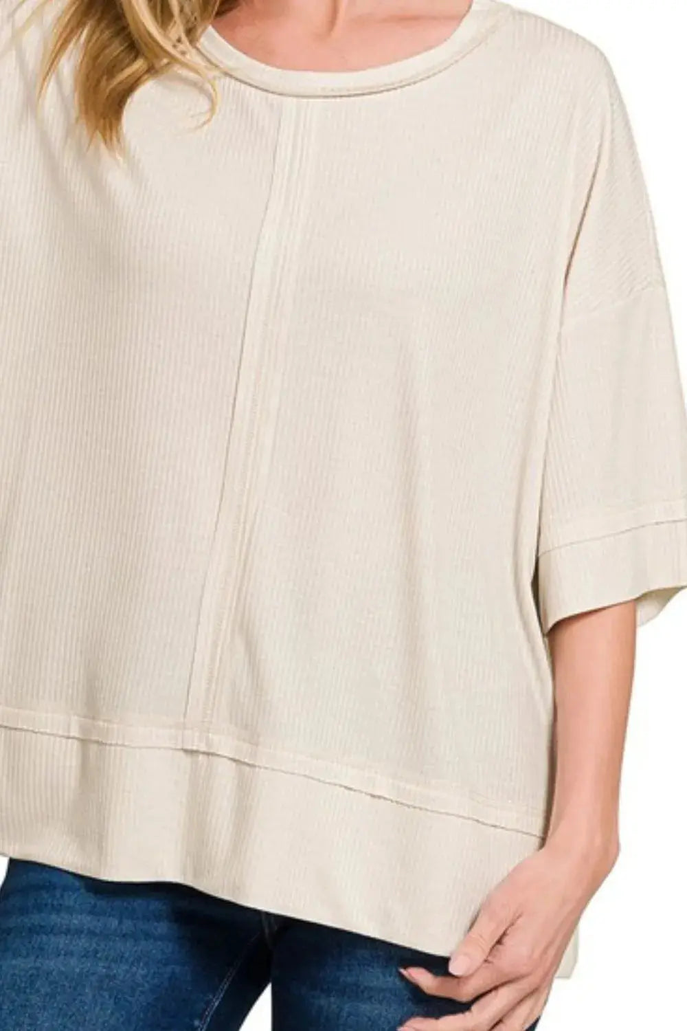 Women's Top Women's Ribbed Boat Neck Top - Soft & Stretchy Casual Tee