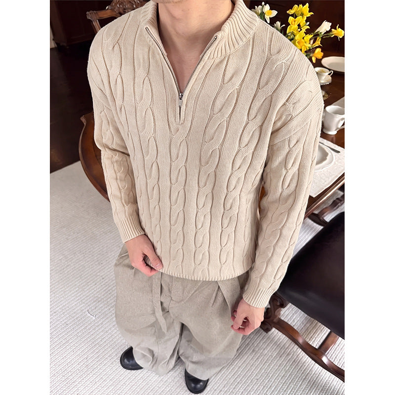Men's Textured-knit Sweater With A Preppy Old-money Vibe