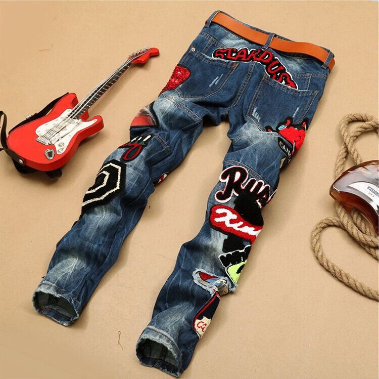 Embroidered Straight Leg Denim Pants