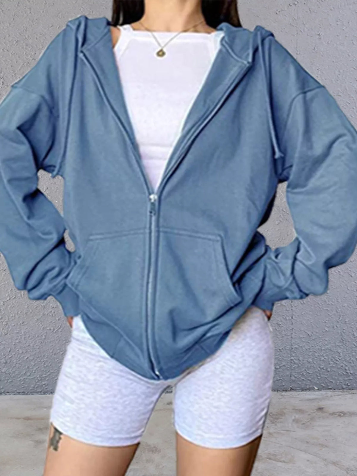 Casual Loose Zip-Up Hoodie