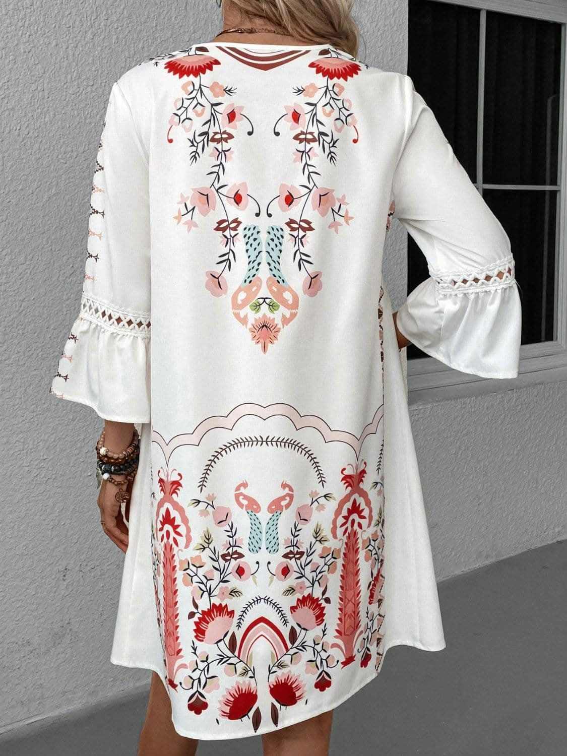 Dresses Trendsi Lace Printed Three-Quarter Dress with Sheer Elegan