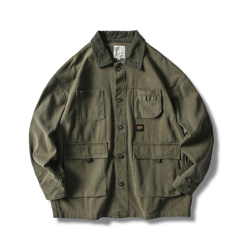 Men's Loose Workwear Jacket with Corduroy Collar