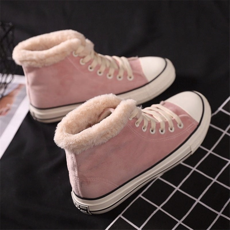 Zapatos de lona cálidos para mujer | Zapatos planos de invierno con forro de algodón afelpado