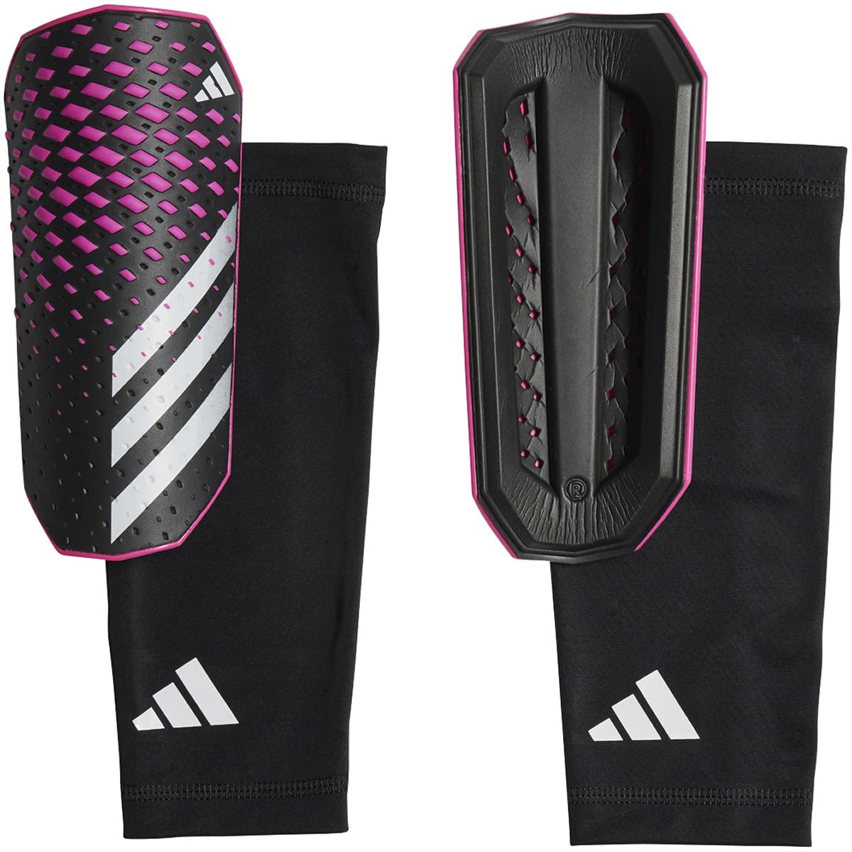 adidas Unisex-Adult Soft Ground League Predator Shin Guards Black/White/Team Shock Pink Large