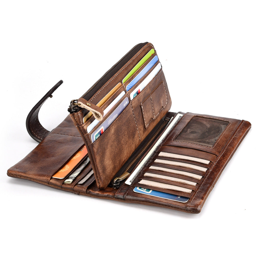Men's Vintage Rubbed Leather Fashion Stitching Long Wallet