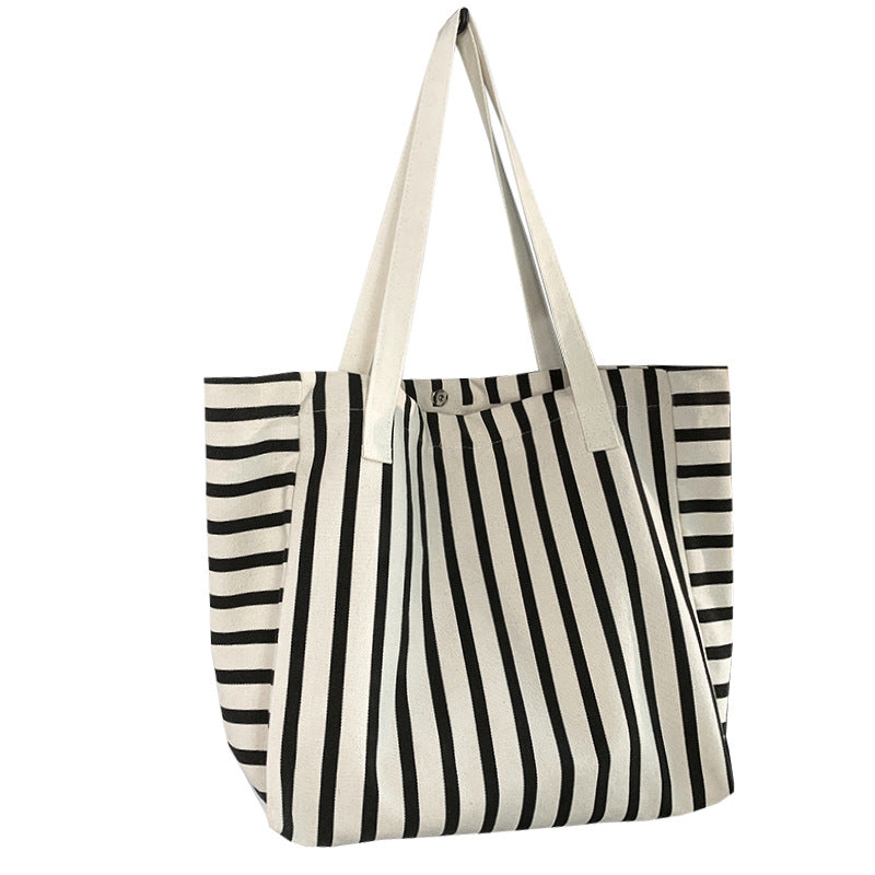 Striped Canvas Bag For Women Single-shoulder Large Capacity For Students