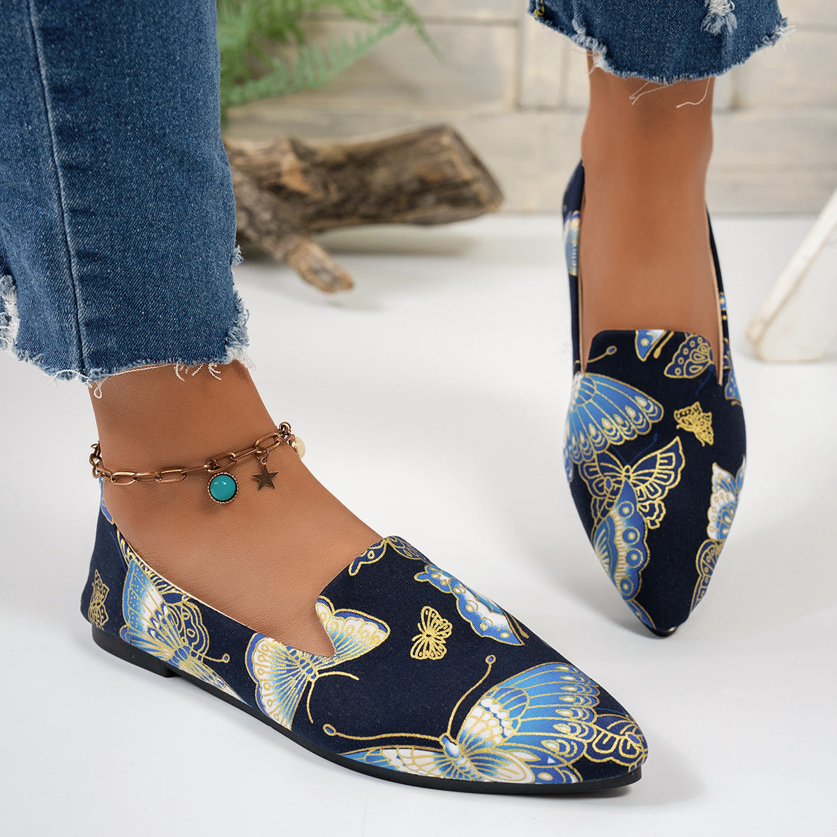 Zapatos planos finos de punta para mujer — Bailarinas informales de uso diario