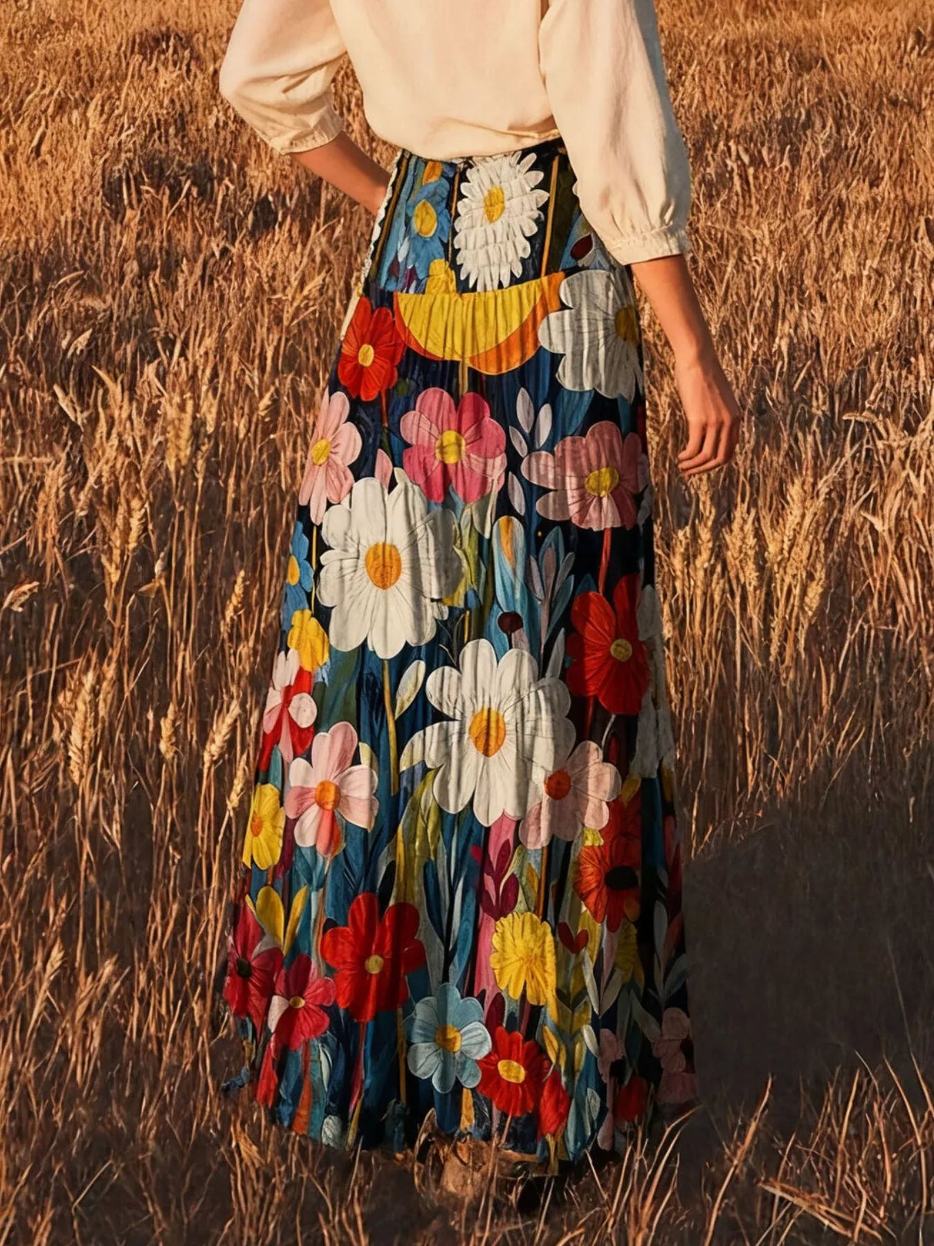 Floral Print Flowy Maxi Skirt See size chart under “more details”