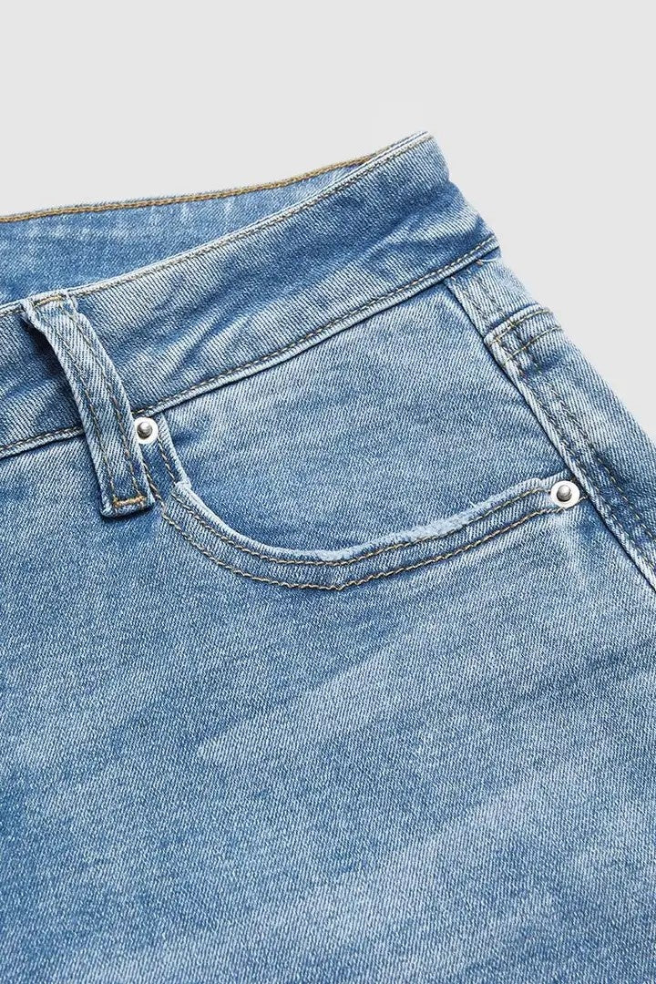 Pantalones Vaqueros Boyfriend de Tiro Bajo y Cortos para Mujer, Vaqueros de Pierna Recta de Corte Holgado con Bajo Deshilachado, Pantalones Casuales de Lavado Claro. Ver tabla de tallas en "más detalles".