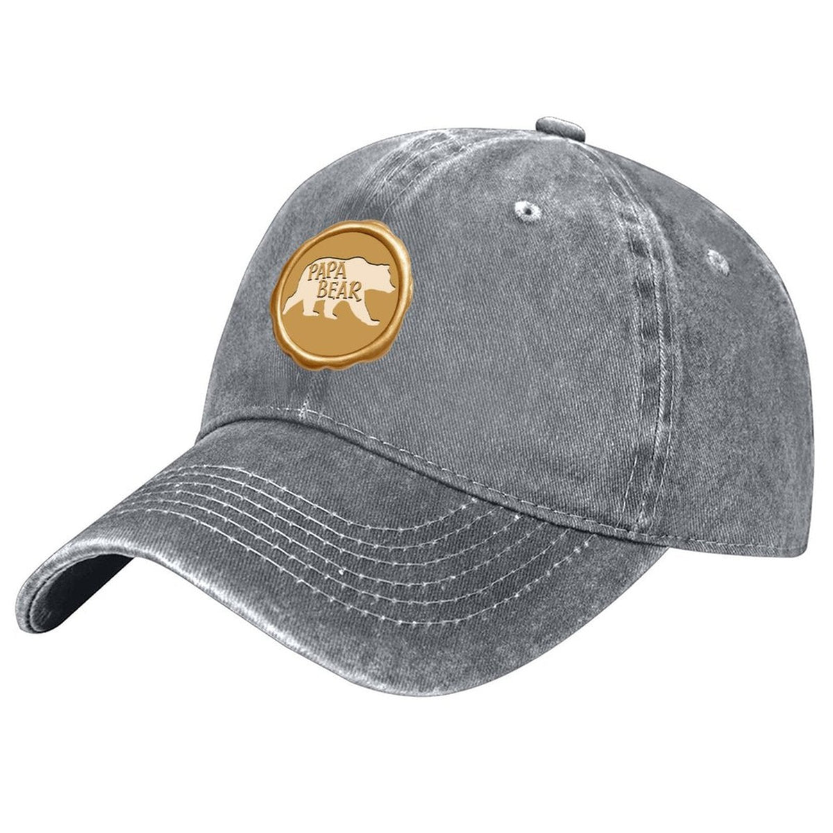 Papa Bear Gold Seal Cotton Vintage Washed Denim Baseball Cap