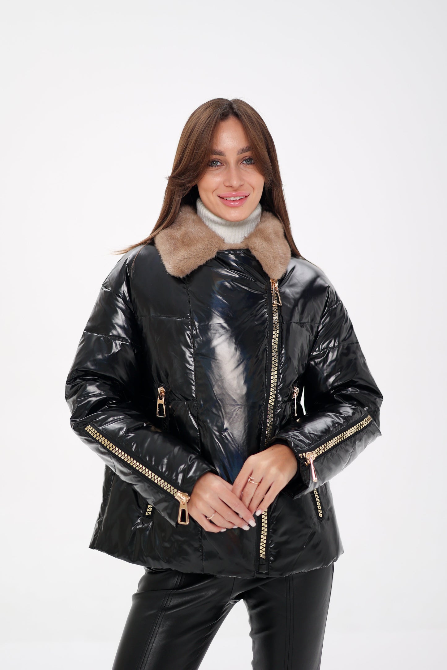 Chaqueta de piel de visón auténtica con relleno de plumas