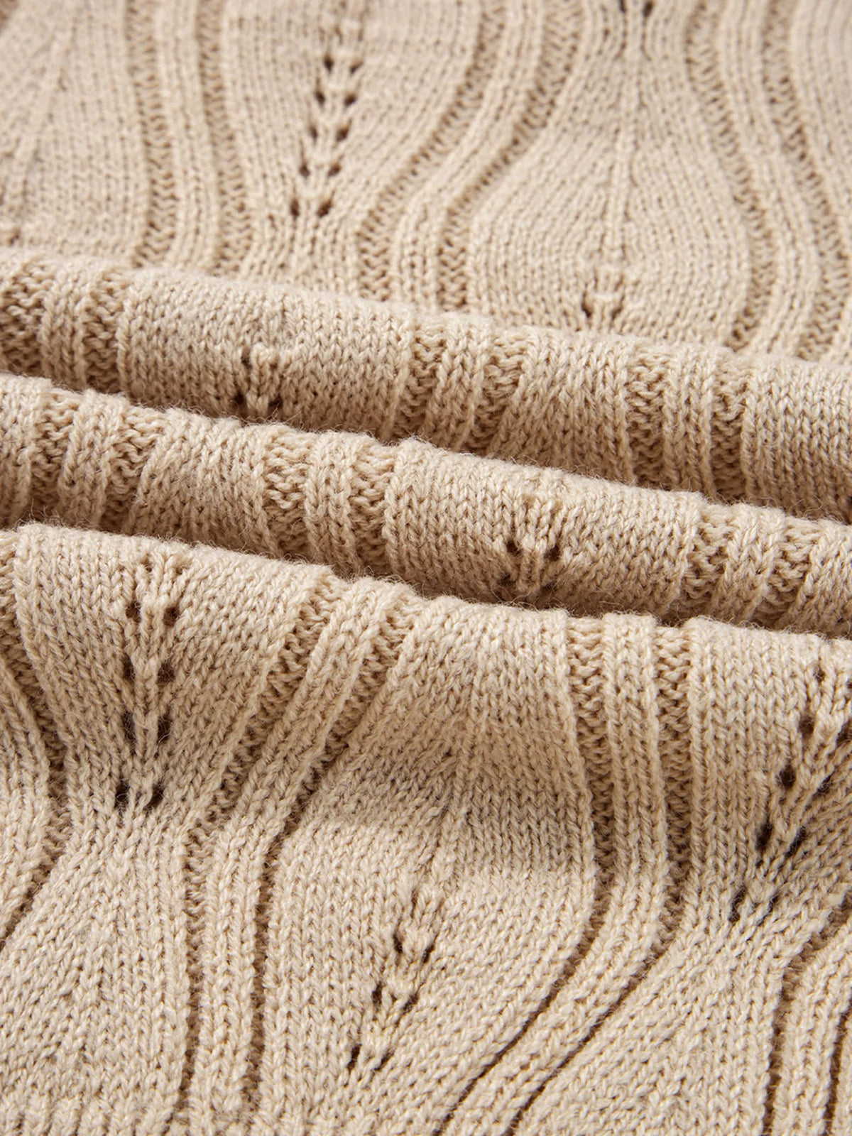 Pearl Beaded Pointelle Knit V Neck Lace Patchwork Sleeve Sweater