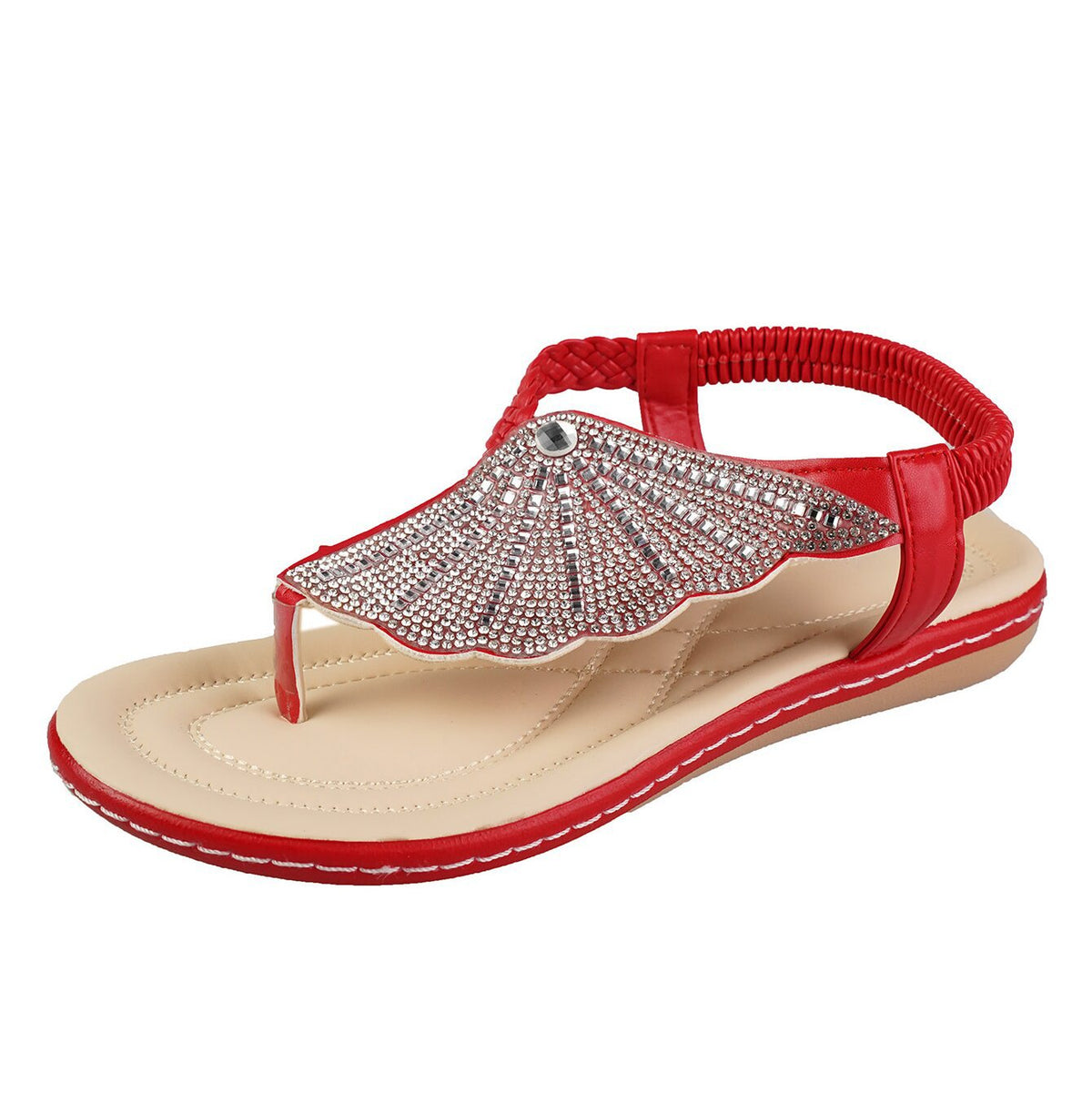 Women's Rhinestone Shell Flip-Flop Sandals