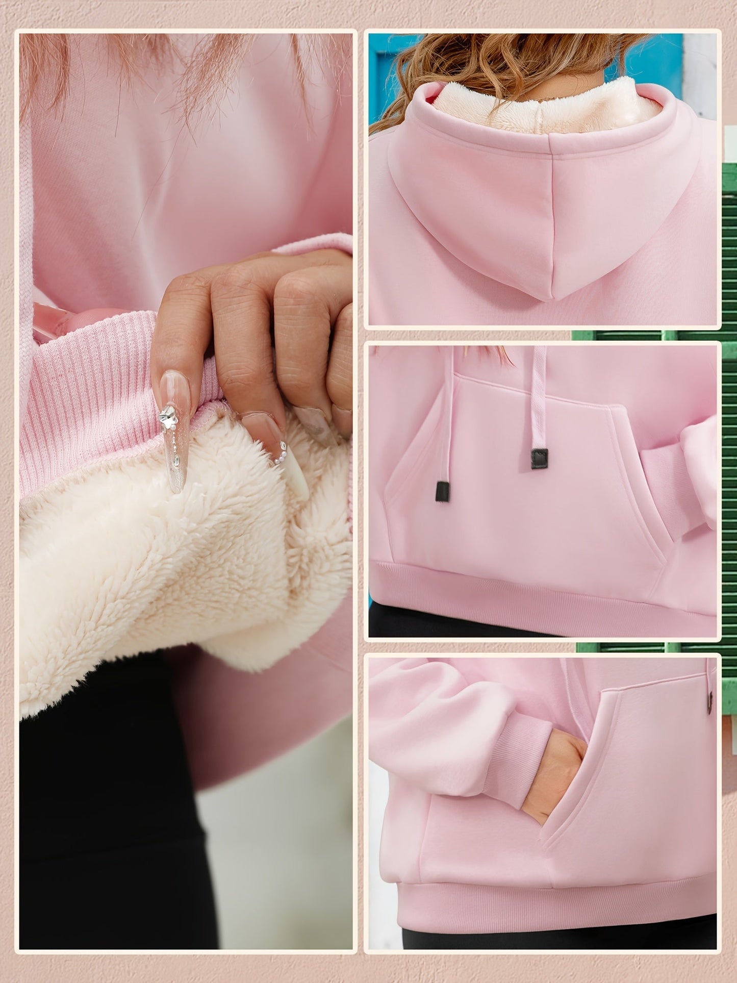 🖤 Sudadera con capucha de terciopelo de invierno para mujer — Sudadera cálida de color liso