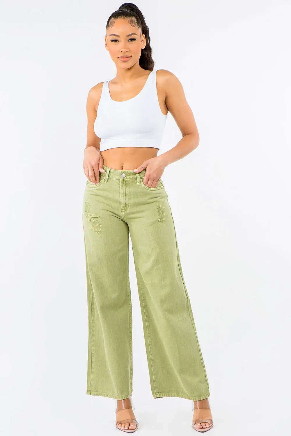 Women's Jeans Jeans - High Waist Distressed - Wide Leg