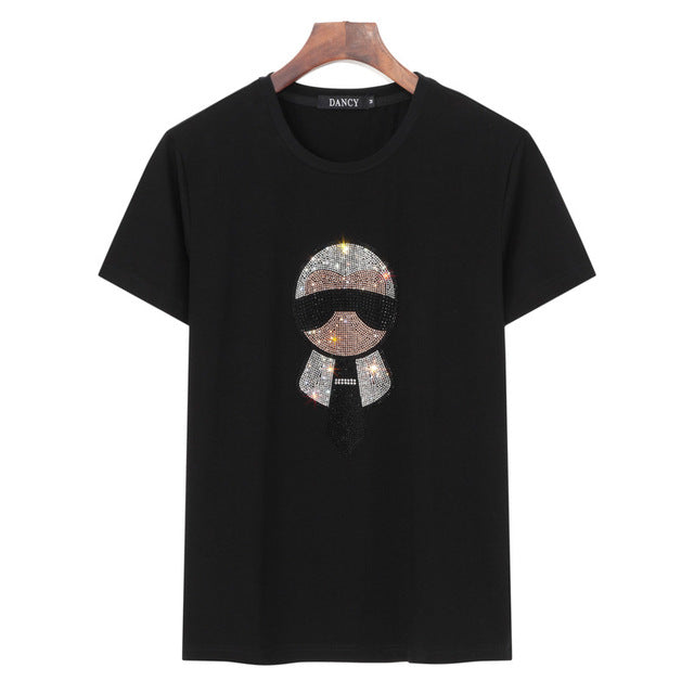 Plus Size Women's Rhinestone Character T-Shirt Fashion