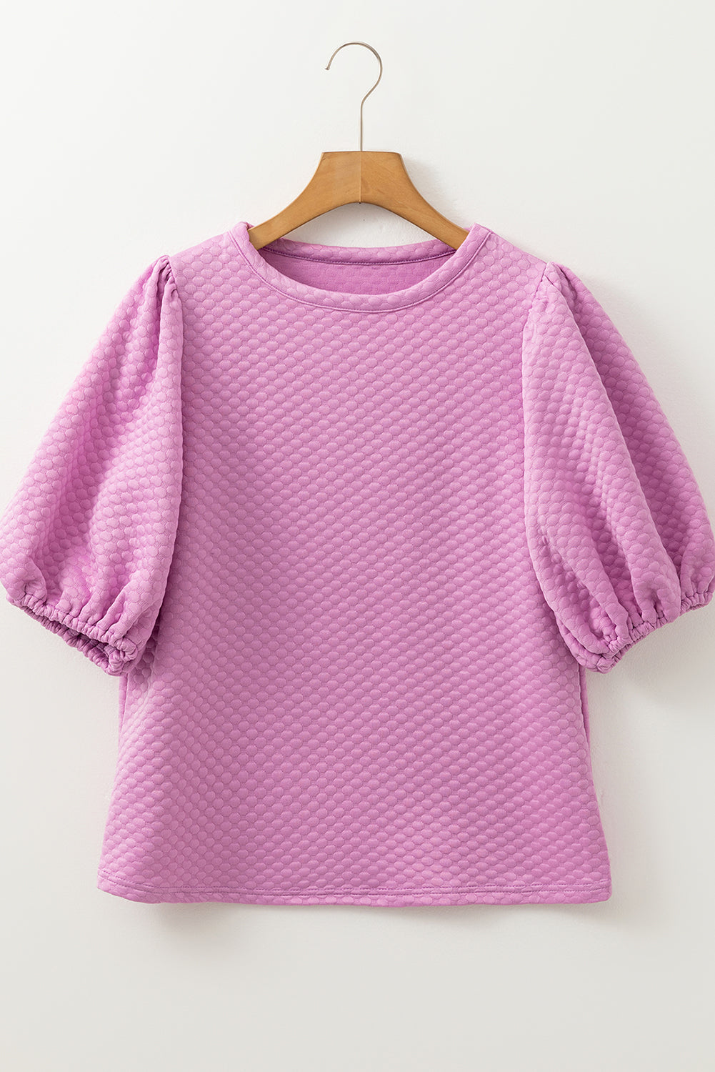 Blusa Phalaenopsis con textura sólida, cuello redondo y mangas abullonadas