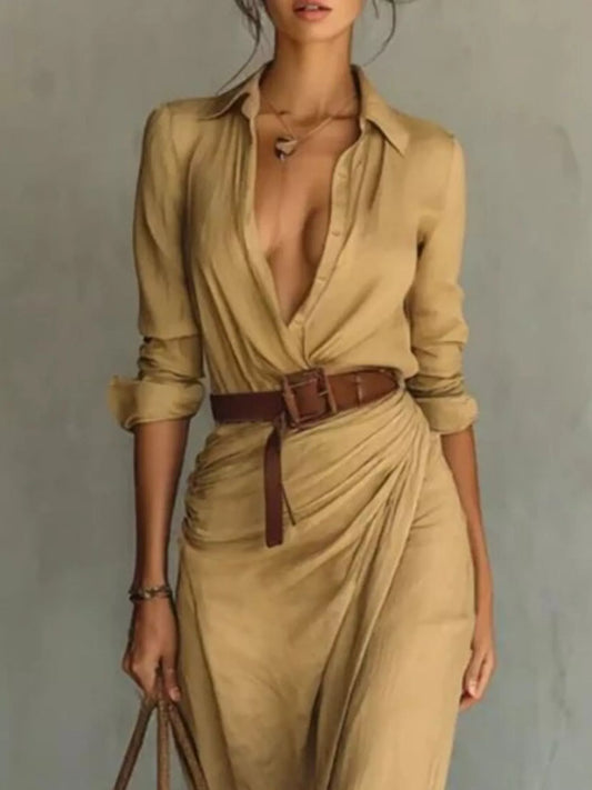 Full Size Ruched Long Sleeve Maxi Dress Plus Size
