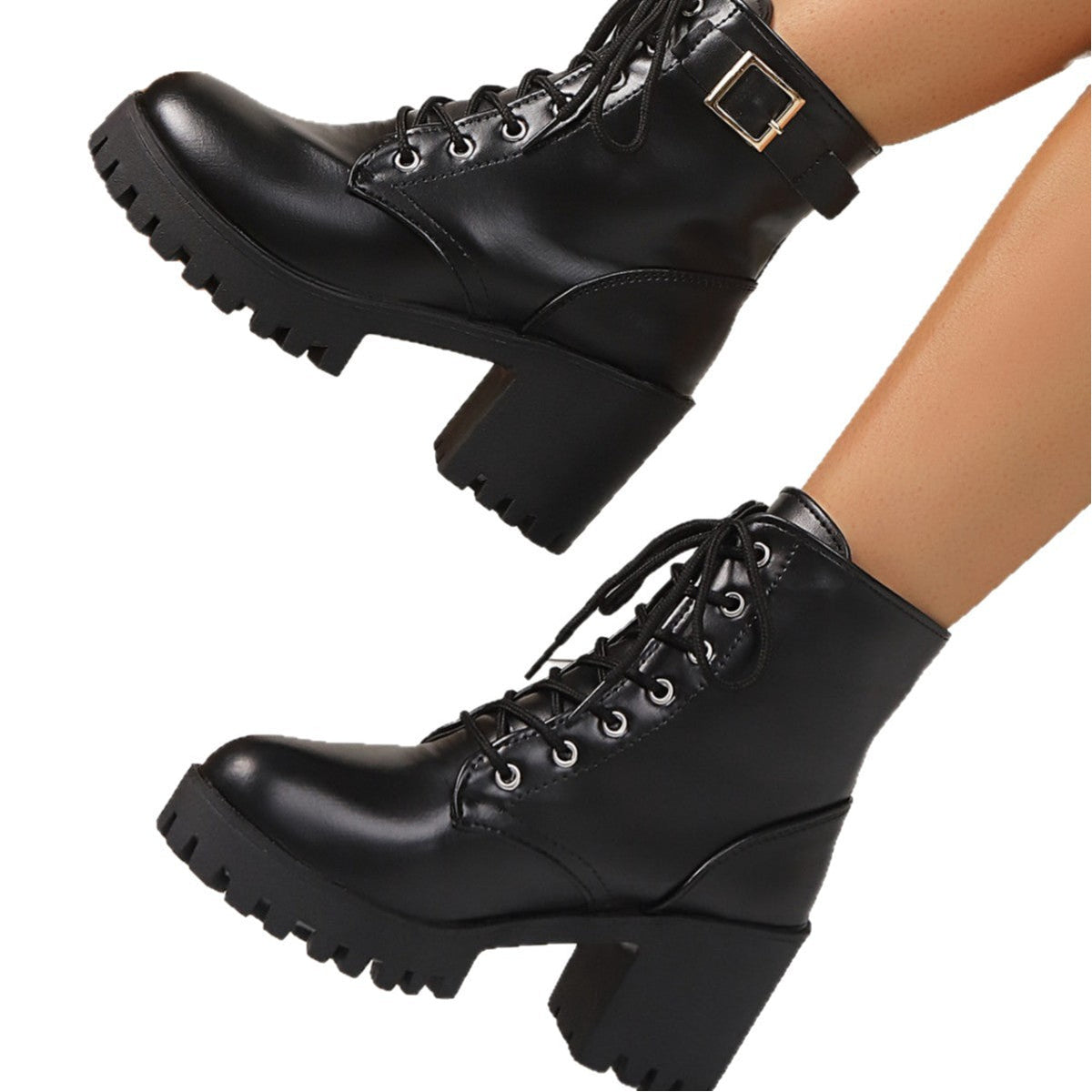 Womens Black Stylish High-heeled Boots