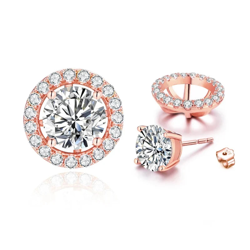 Detachable Halo Moissanite Stud Earrings in Sterling Silver