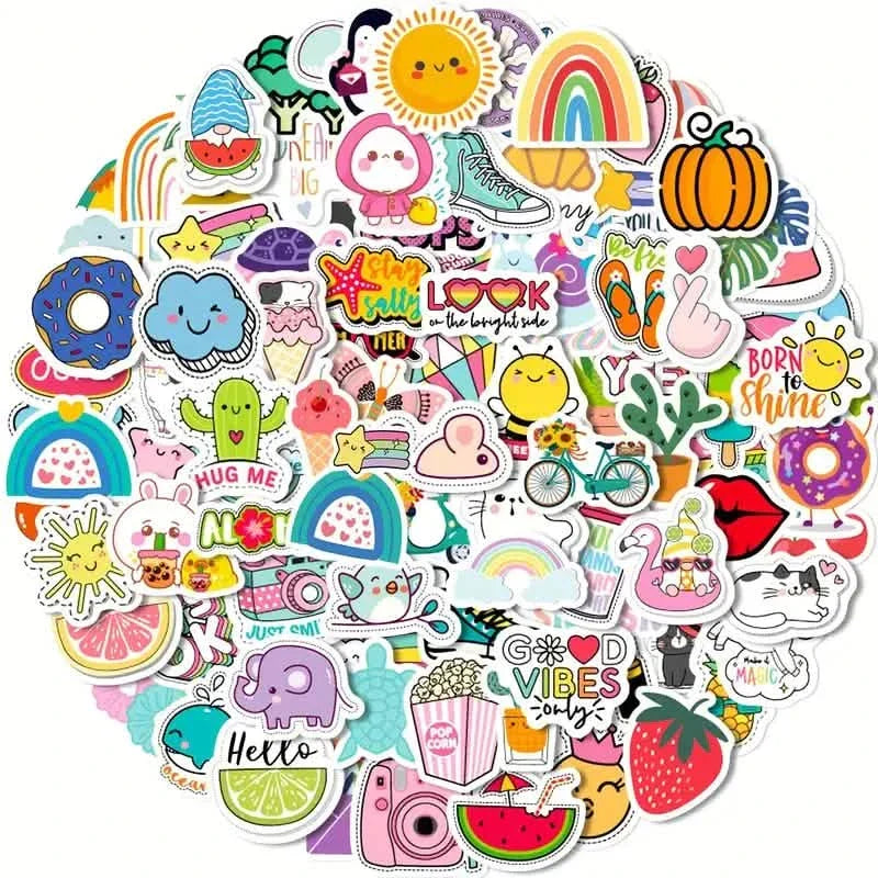 100-Pieces: VSCO Sticker Pack - Cute Cartoon Designs, Waterproof Vinyl Decals for Laptops, Water Bottles & Luggage