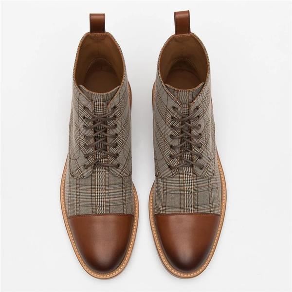 Lace-up Low-Top Boots With Checkered Fabric