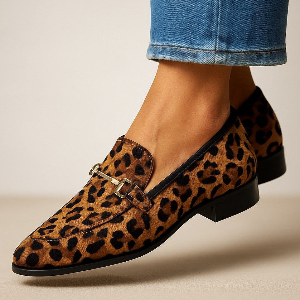🐆 Zapatos informales de tacón bajo con estampado de leopardo y punta afilada para mujer