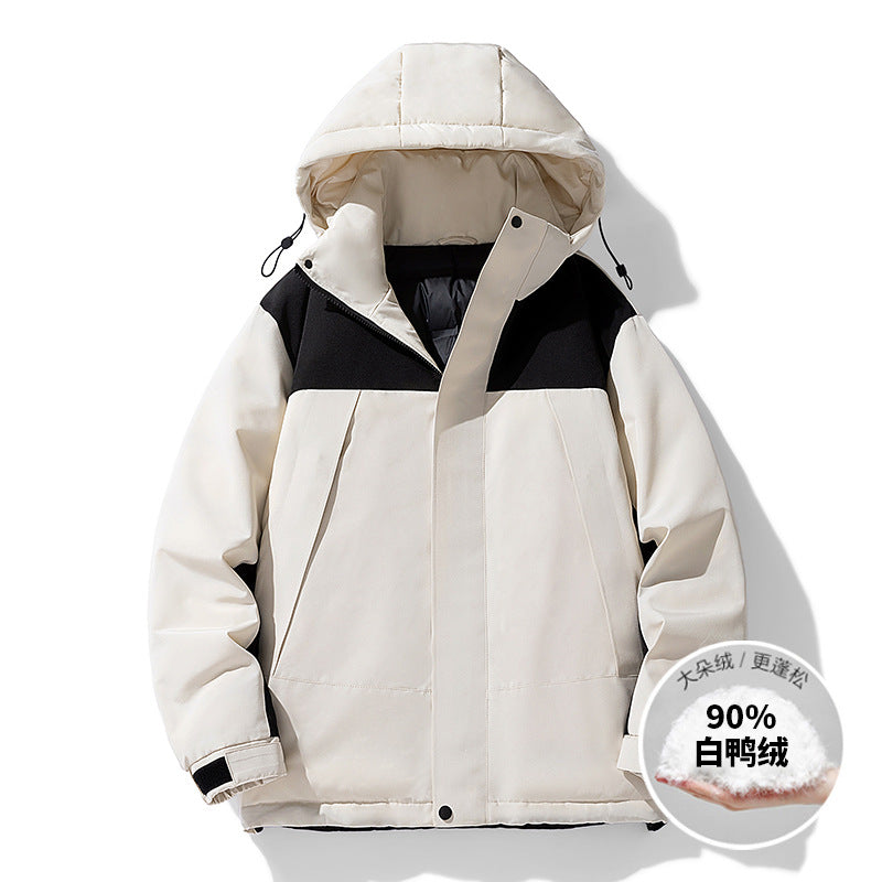 Men's Winter Color-Block Hooded Thick Down Jacket