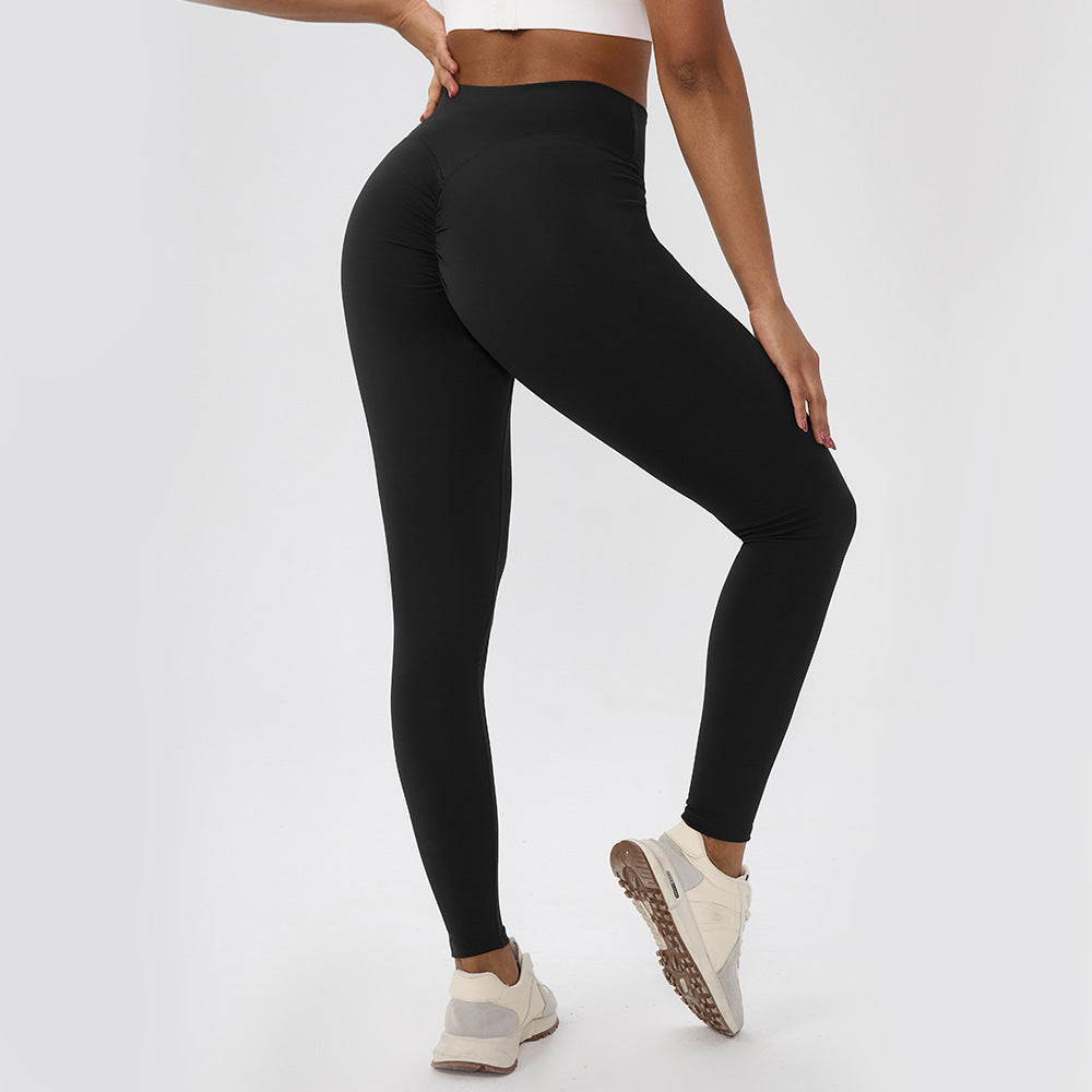 Womens Solid-Color High-Waisted Sports Peach-Hip Yoga Pants