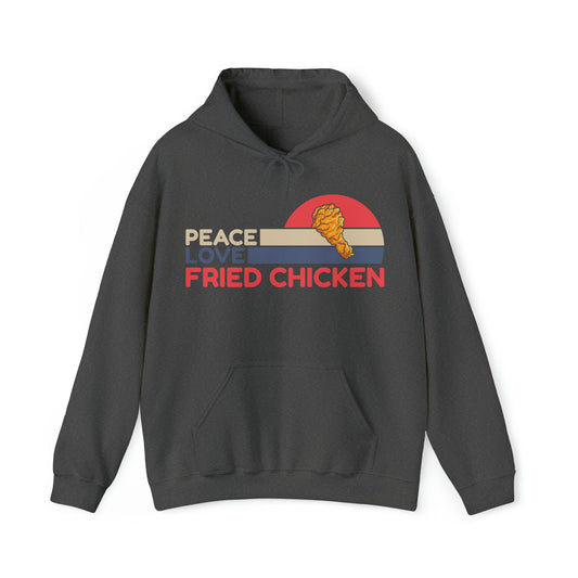 "DirkyThreadz 'Peace Love Fried Chicken' Hoodie - Bold and Playful Comfort Food Design"