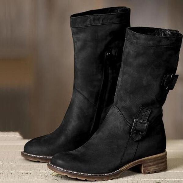 Women's Low-Heeled Retro Round-Toe Mid Boots