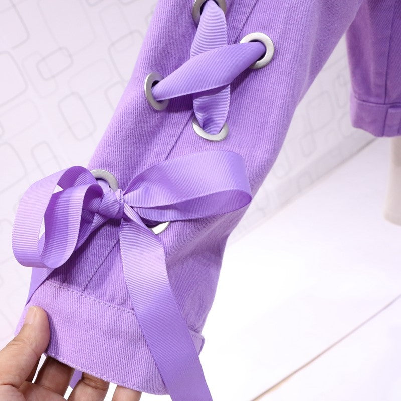 Short Denim Jacket, Bow Tie Jacket Top Purple See size chart under “more details”
