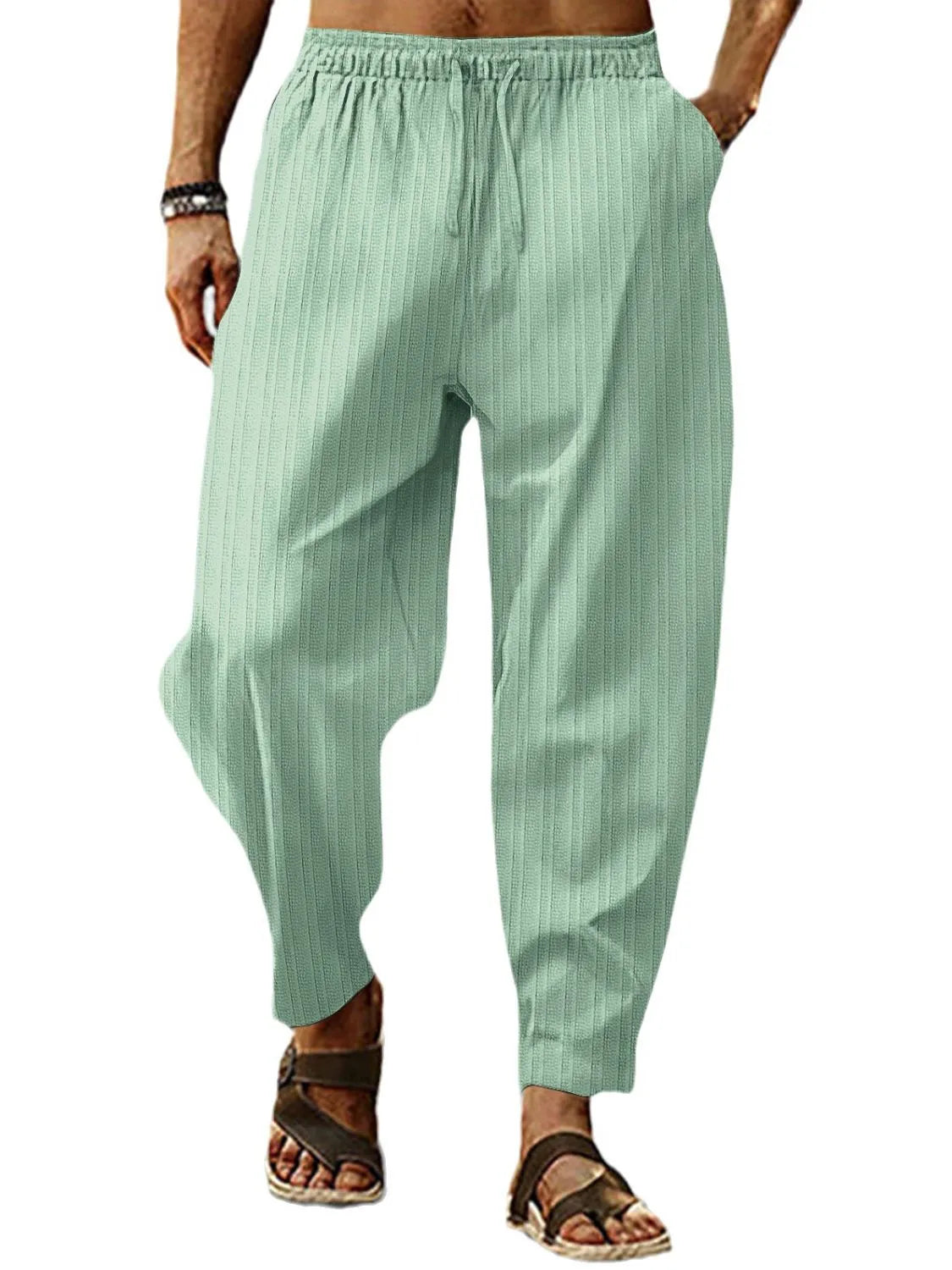 Pantalones de hombre de talla completa con cordón y bolsillos, talla grande