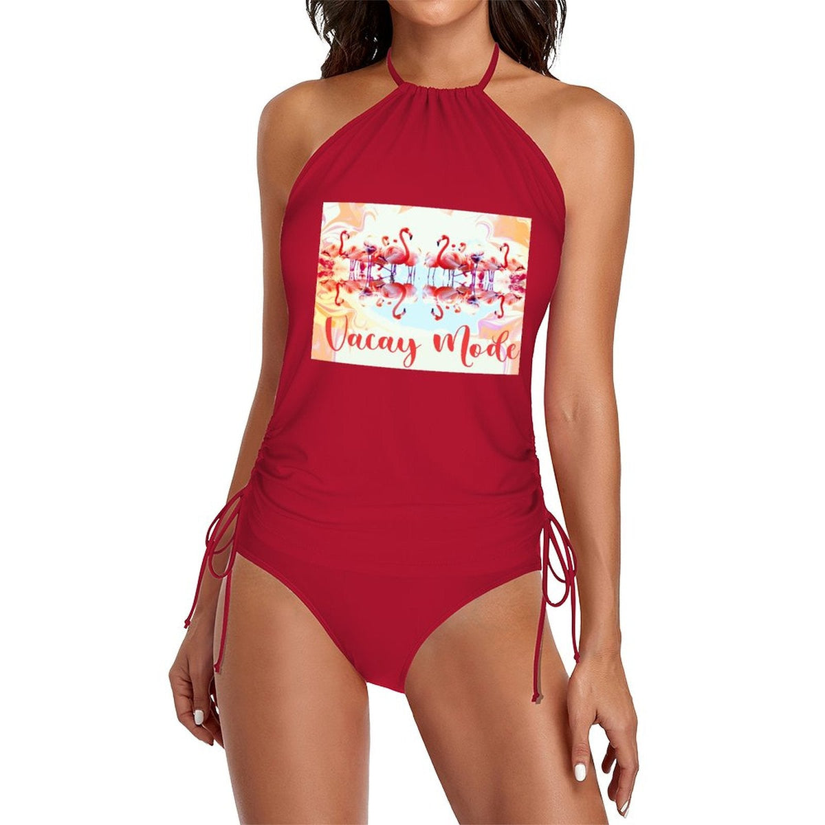 Flamingos in Vacay Mode Halter High Neck 2-Piece Swimsuit (Made in USA)