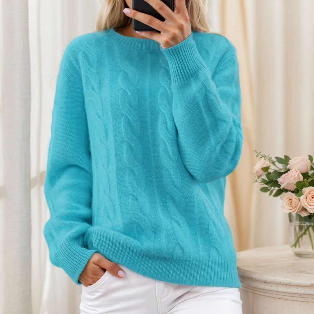 European And American Foreign Trade Women's Wear 2026 Autumn And Winter New Round Neck Solid Color Knitted Shirt Top Retro Fried Dough Twists Pullover Sweater Women