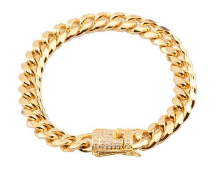 8-18mm Wide Stainless Steel Cuban Chain CZ Zircon Box Lock Necklace