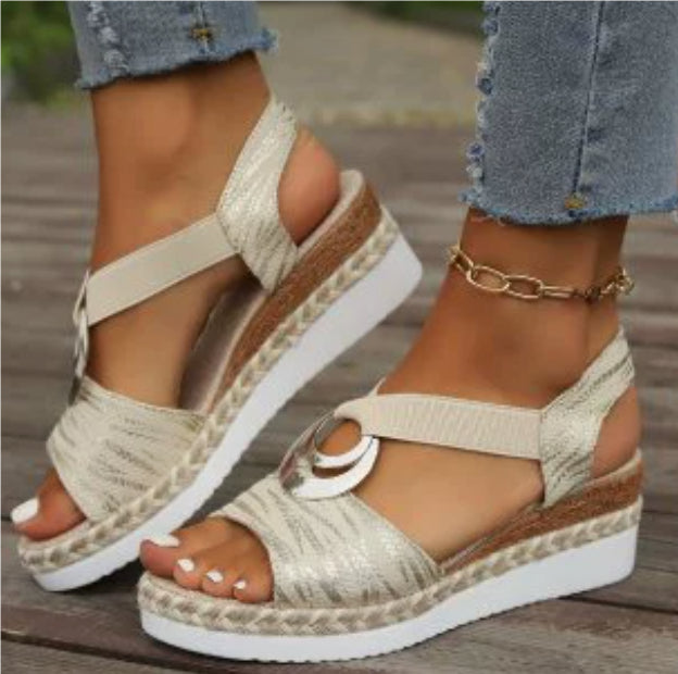 Women's Hemp Rope Wedge Peep Toe Sandals