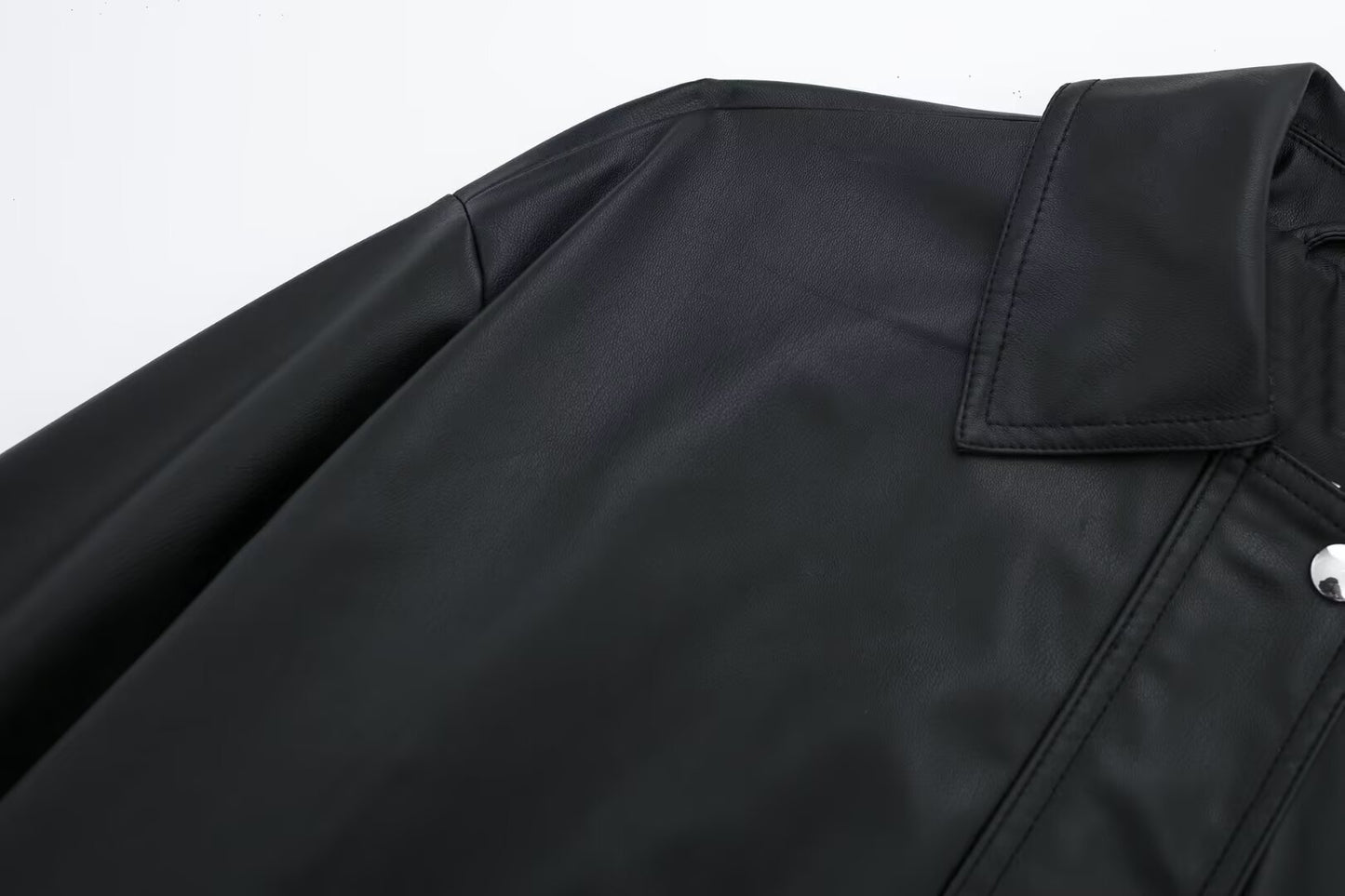 Chaqueta bomber de piel sintética holgada con solapa para mujer