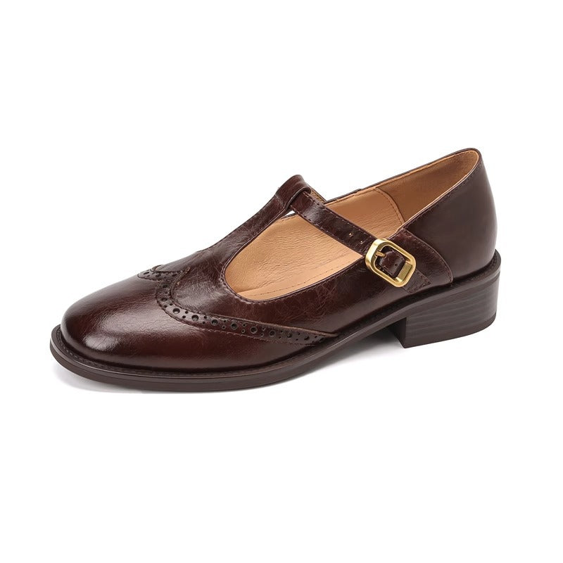 Vintage Brogue British Style Chunky Heel Pumps
