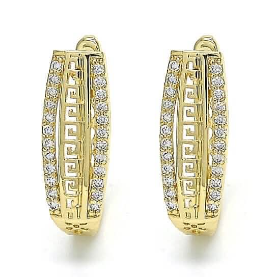 14k Gold Filled High Polish Finish Small Hoop, Greek Key Design, Polished Finish, Golden Tone