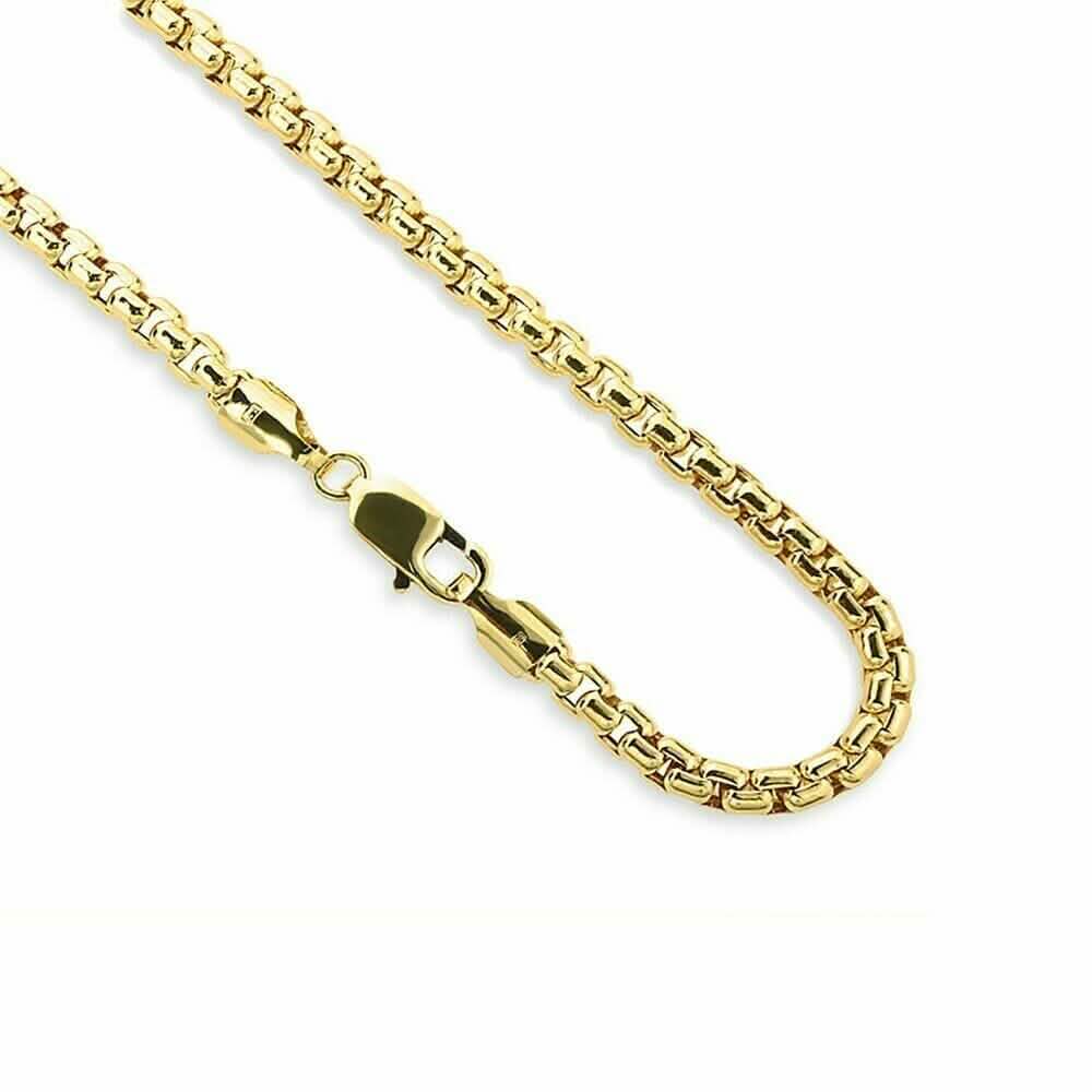 14K Yellow Solid Gold Round Box Link Chain Necklace