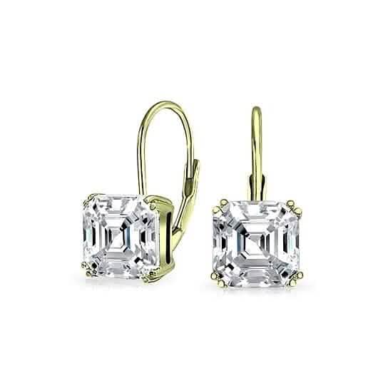 1.5 Carat Cz White Topaz Asscher-cut Leverback Earrings Sterling Silver Gold Tone