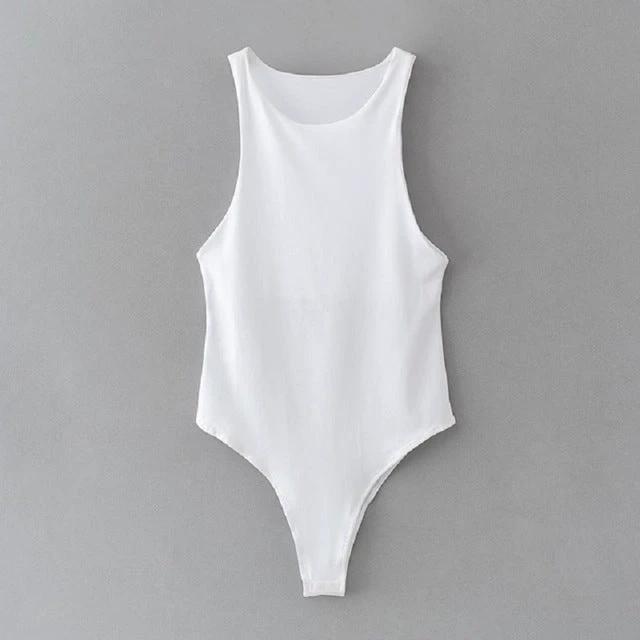 Monochrome Sexy One-shoulder Sleeveless Bodysuit