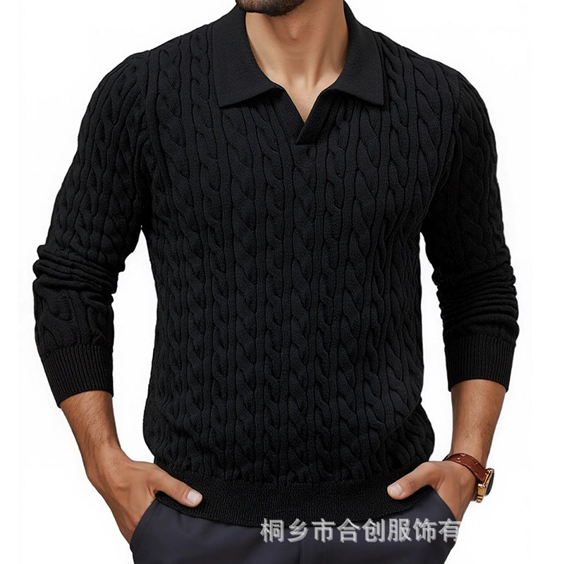 Knitted Long-Sleeve Cable-Knit Sweater For Men
