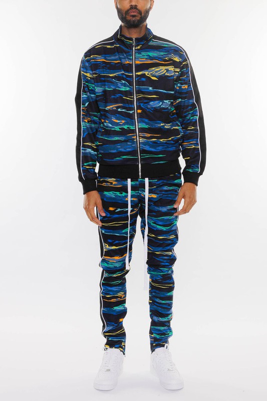CONJUNTO DE SUDADERA CON CREMALLERA Y PANTALONES ESTAMPADOS PARA HOMBRE