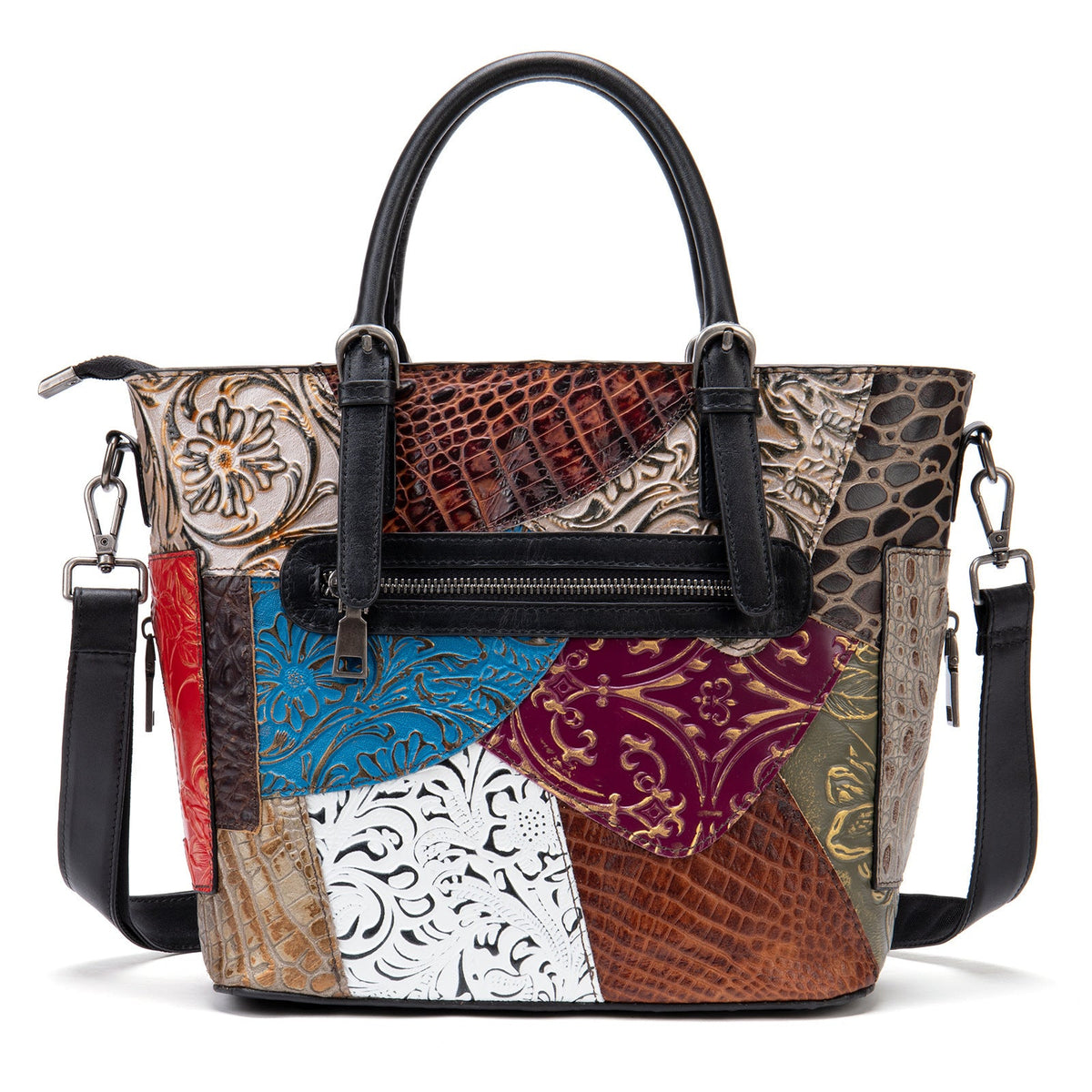 Women's Patchwork Cowhide Messenger Shoulder Bag Messenger Bag