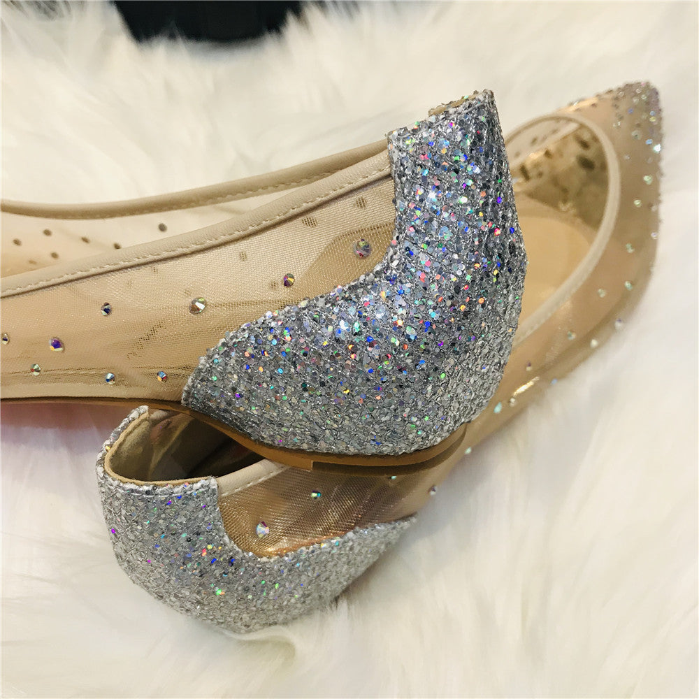 Women's Mesh Rhinestone Transparent Pointed Flats