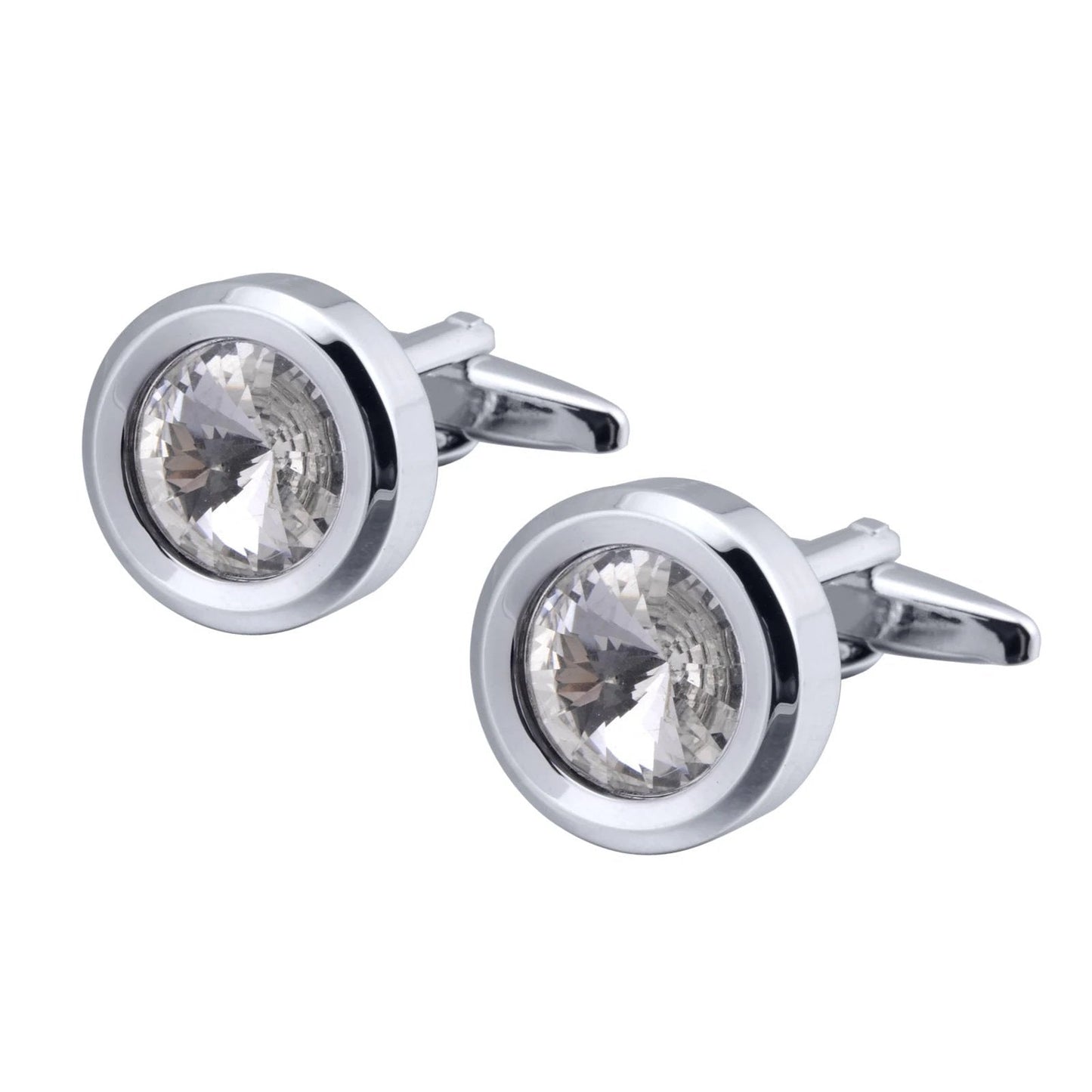 Men's Round Multi-Faceted Satellite Diamond Crystal Cufflinks